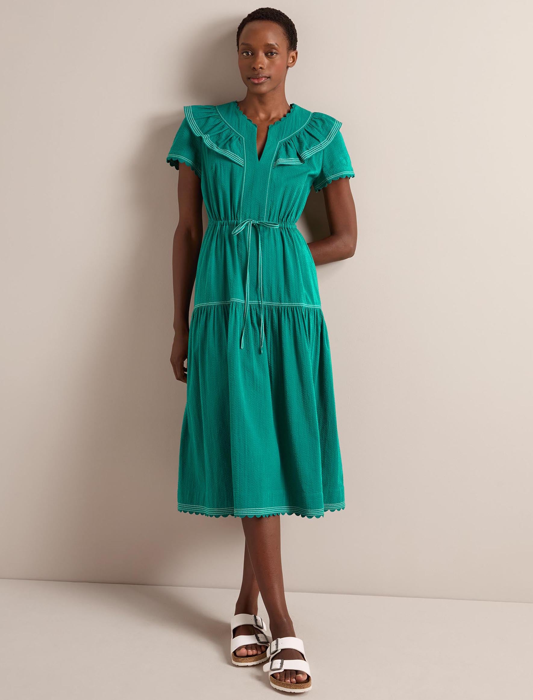 Nessa Cotton Seersucker Maxi Dress - Dark Green - Image 4