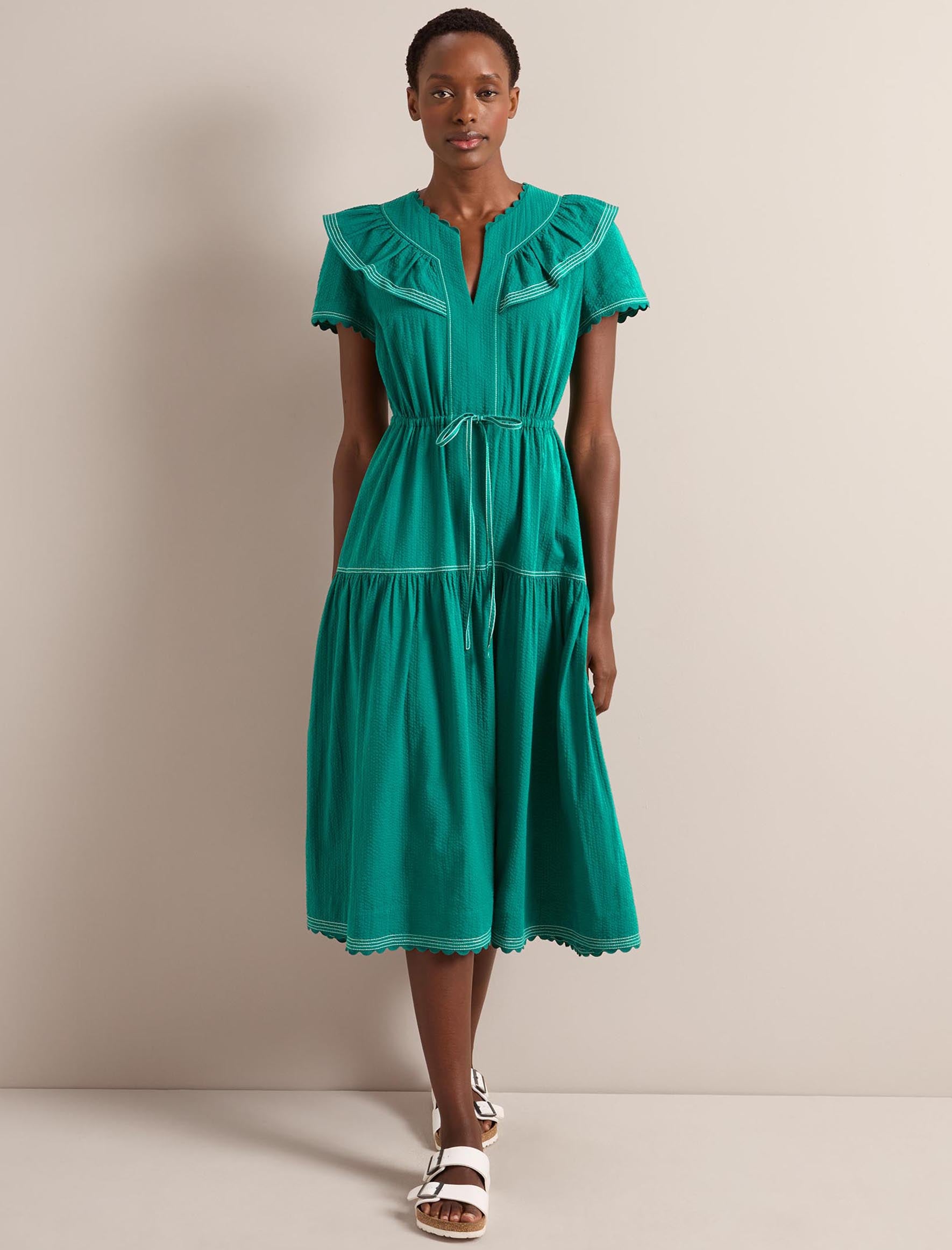Nessa Cotton Seersucker Maxi Dress - Dark Green - Image 5