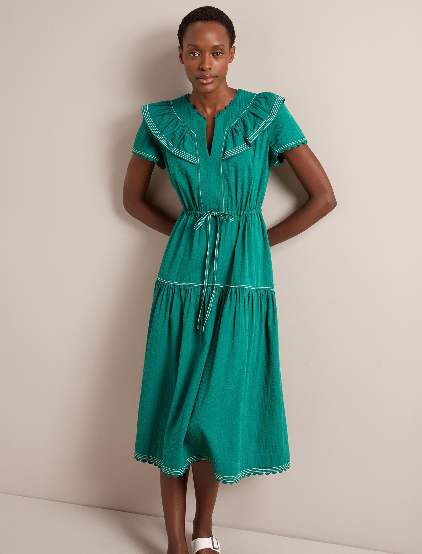 Nessa Cotton Seersucker Maxi Dress - Dark Green - Image 3